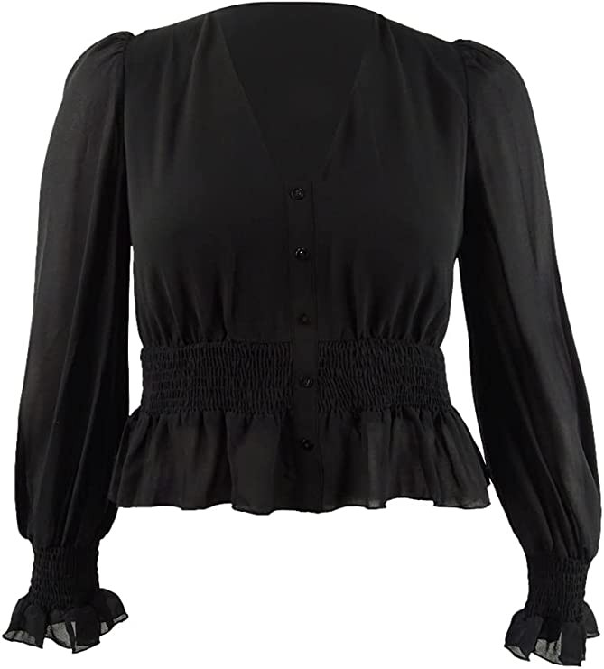 Lucy Paris Blouse V-Neck Top - Black Size L